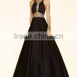 A-line High Neck Beading Stones Satin Prom Dresses 2016 thumbnail-4