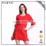 Customizable Short Slim Waist Red Ruffle Dress