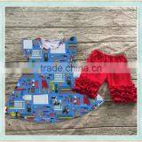 Girls Fashion Clothing Wholesale Back to School Cute Fiutter Sleeves Duck Print Shirt Match Red Ruffle Shorts thumbnail-3