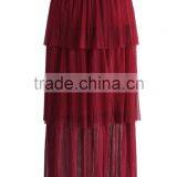 2016 Guangzhou Shandao Supplier Latest Model Good Quality Women Summer Casual 3 Layers Pleated Red Long Chiffon Skirt thumbnail-5