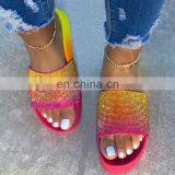 RTS New Lady High Heel Multi Color Sandals Women High Heel Rainbow Flat Form Shoes Summer Wedge Sandals Slippers With Diamond thumbnail-2