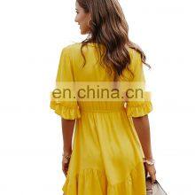 Wholesale Custom-made Women's Clothing Western-style Summer Solid Color Temperament to Work Leisure Pure Color Breathable Dress thumbnail-5