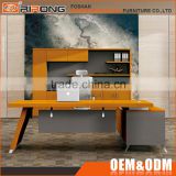Modern brushing 304 SS frame yellow wooden executive office computer table cpmputer laptop desk