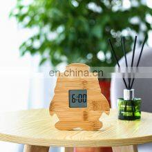 Customized Unique Design Penguin Shape Animal Bamboo Electronic Digital LED Alarm Clock thumbnail-4
