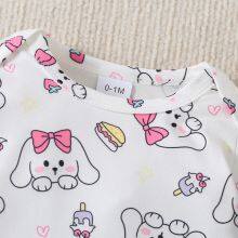 3pcs Newborn Baby's Solid Color/Cartoon Bowknot Dog Print Long Sleeve Footie, Toddler & Infant Girl's Comfy Footed Romper For Spring Fall thumbnail-5