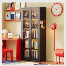 HN-L45 Minimalist Metal Bookcase With Fluted Glass, Home Office Storage Cabinet for Design Studio With Adjustable Shelves, KD Structure, Best Selling thumbnail-1