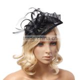 New Lady Black Flower Feather Fascinator Sinamay Hats Women Hair Accessories Elegant Fascinators For Wedding Party And Races