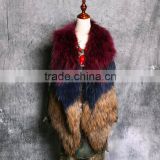 New Arrival Three Contrast Color Women's Knitted Raccoon Fur Vest Sleeveless