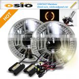 7 inch Round BMC Semi Sealed Beam with Projector Lens LED Halo Ring Auto Halogen headlight Install H4 or HID H4 Xenon Bulb