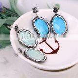 Natural Amethyst Amazon Turquoise Agate Labradorite Stone Druzy Earring, Oval Pave Crystal Zircon Jewelry Stud Earring thumbnail-3