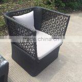 Modern Black Rattan High Back Wide Coffee Table Set thumbnail-5