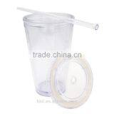 Wholesale Clear Plastic Disposable Straw Cup With Lid, IML Custom Logo Printed Cup With Straw thumbnail-4