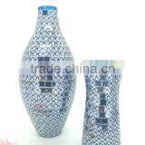 White With Blue Fashion Peacock Feather Pattern Handmade Decorative Flower Vase thumbnail-2