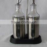 2 Pieces Mat Shinning Stainless Steel Coated Small Customized Glass Bottle for Oil or Vinegar With Plastic Stand thumbnail-3