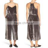 Top Selling New Fashion Lady Loose Casual Romper Sexy Plain Comfy Shimmer Shine Crushed Velvet Camisole Jumpsuit thumbnail-1