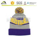 Gray And Purpule Canada Text Custom Knitted Pom Beanie Hat thumbnail-3