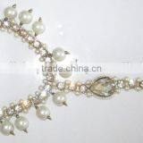 PAYAL Anklets Pair CRYSTAL PEARL GOLD TONE WITH TOE RING , BAREFOOT SANDAL thumbnail-2