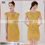 Grid Pattern Design Shinny Gold Metallic Effect Ladies Formal Slim Lace Fashion Dress SR-D9791 thumbnail-1
