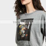 China Fashion Design Hoddies Half Sleeve Crew Neck Grey Color Women's Hoddies thumbnail-3