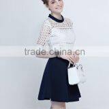 Office Ladies White Checked Navy A Line Dress thumbnail-1