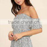 Summer off Shoulder Black and White Stripe Romper Women for Wholesale thumbnail-3
