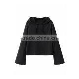 Regular Fit Black Flare Sleeve Cropped Drawstring Hoodie for Women thumbnail-1