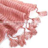 Cotton Polyester Blend Scarves & Wraps Rectangle Dark Pink Tassel Custom Design Scarf thumbnail-2