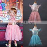 Toddler Dress Pattern Flower Natural Aqua Flutter Sleeve Girl Dress thumbnail-2