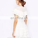 OEM Wholesale 100% Polyester Cap Sleeve White Lace Cocktai Dress thumbnail-3