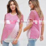 2017 New Design Maternity Nursing T-Shirt With Wrap Overlay In Pink Stripe thumbnail-1