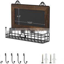 Rustic Wood Wall-Mounted Entryway Organizer Rack With Key Hooks / Storage Slots and Chalkboard