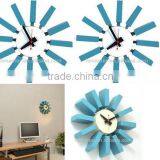 Modern Flower Design Wall Clock Blue Blcok Clock
