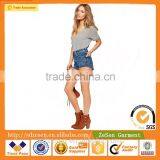 OEM Service 100% Cotton High Rise Denim Jeans Shorts With Raw Hem In Waterfall Mid Wash For Women Wholesale thumbnail-3