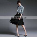 2015 New Design European Stylish Long Sleeve Denim Splicing Gauze Dress thumbnail-3