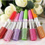 Creative Plastic Lipstick Ball-point Pen With Rhinestone