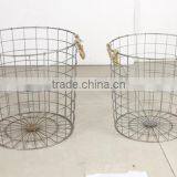 Antique Country Style Metal Wire Baskets With Hemp Rope Handle thumbnail-1
