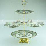 Boble Colorful Decal Ceramic Wedding Cake Stand With Iron Handle in Stock thumbnail-1