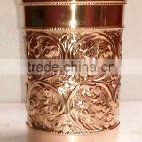 BPA FREE 100% PURE COPPER TUMBLER FOR DRINKING, EMBOSSED DESIGN PURE COPPER CONTAINER FOR BEER, MOSCOW MULE, WINE,WATER thumbnail-1
