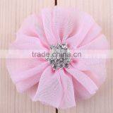 Fabric Chiffon Flower With Rhinestone in Center for Kids Hair Accessories thumbnail-2
