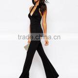 2015 China Factory OEM ODM Fashionable Customized Deep Plunge Neckline Jumpsuit With Metal Necklace thumbnail-4