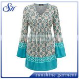 New Prints Design Blouses Round Bottom Casual Tops 2017 for women