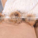 CX-D-108 Hand Knitted Super Cream Real Rex Rabbit Fur Throw Blanket thumbnail-5