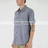 New Stylish Dress Shirt With Square Collar Plain Grey Mens Short Sleeve Silk Shirts thumbnail-4