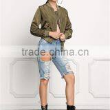 MGOO Custom Made 100% Polyester Olive Green Bomber Jackets Wholesale Streetwear Clothing Fashion Style Women Apparel thumbnail-3