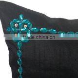 Black Pillow With Turquoise Crystals , Decorative Pillow Cover, Modern Decor, Couch and Sofa Toss, Home Decor, Living ro thumbnail-4