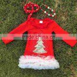 Girls Red Christmas Dress Hot Sell Baby Girl's Cotton Full Sleeve Dress 2-7years Party Christmas Tree Dress Princess Dresses thumbnail-1