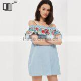 Denim Blue Embroidered New Pattern Clothes off Shoulder Short Jeans Dress Women thumbnail-1