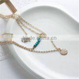 New Fashion Layered Necklace Gold Plated With Hamsa Symbol Hand Roun Pendants Green Blue Beads 44.2cm Long thumbnail-2