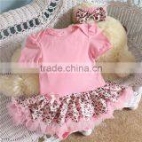 newborn 0-12monthes pink leopard color pettiskirt with pink color short sleeve t shirt ,baby dress,kids rompers with headband