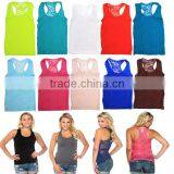Women's Racerback Ribbed Tank Top Lace Back Basic Cami Solid Seamless Tee Shirt thumbnail-1